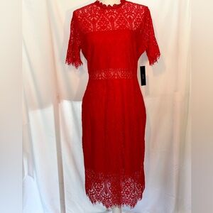 Lulu’s Red Lace Dress with Peekaboo Cutout. Size Large. NWT.